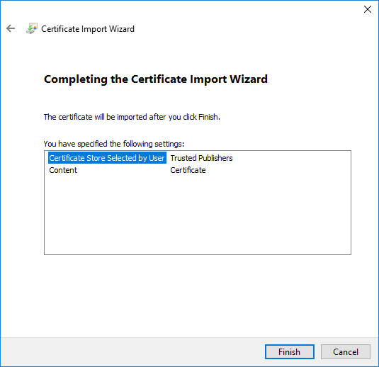 Certificate Import Wizard Verification